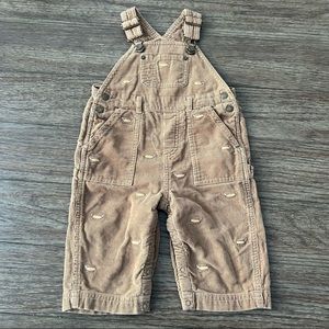 GYMBOREE Corduroy Embroidered Hot Dog Puppy Dog Allover Print Overalls